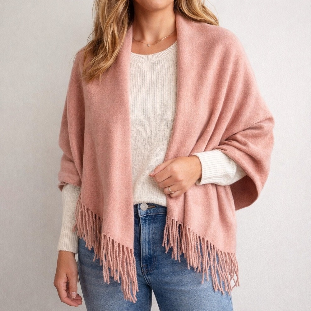 Loft Outlet‎ Scarf Women OS Pink Soft Balletcore Fringe Trim Oversized Wrap New
